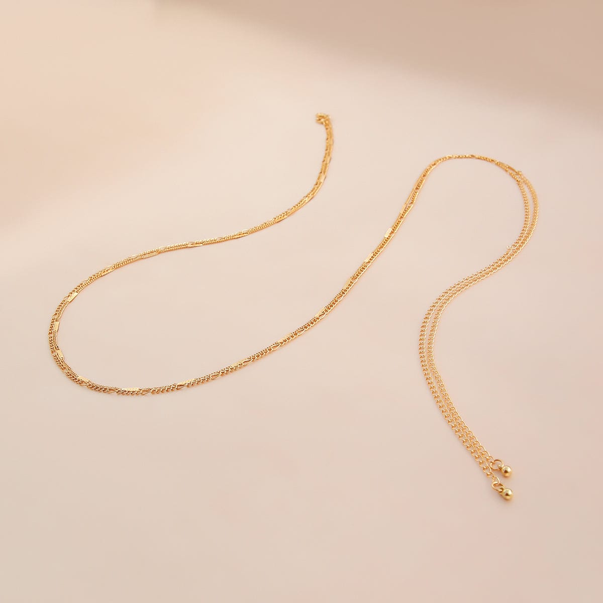 Minimalist Gold Silver Tone Layered Link Bar Belly Chain Set