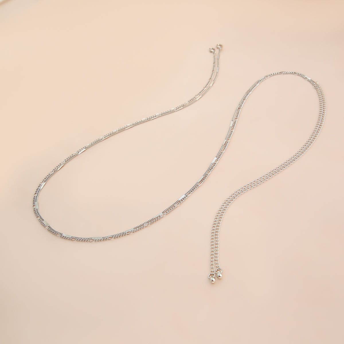 Minimalist Gold Silver Tone Layered Link Bar Belly Chain Set