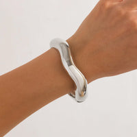 Thumbnail for Minimalist Gold Silver Tone Wave Bangle Bracelet - ArtGalleryZen