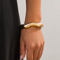 Thumbnail for Minimalist Gold Silver Tone Wave Bangle Bracelet - ArtGalleryZen