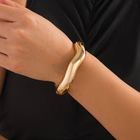 Thumbnail for Minimalist Gold Silver Tone Wave Bangle Bracelet - ArtGalleryZen