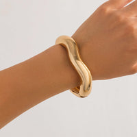 Thumbnail for Minimalist Gold Silver Tone Wave Bangle Bracelet - ArtGalleryZen