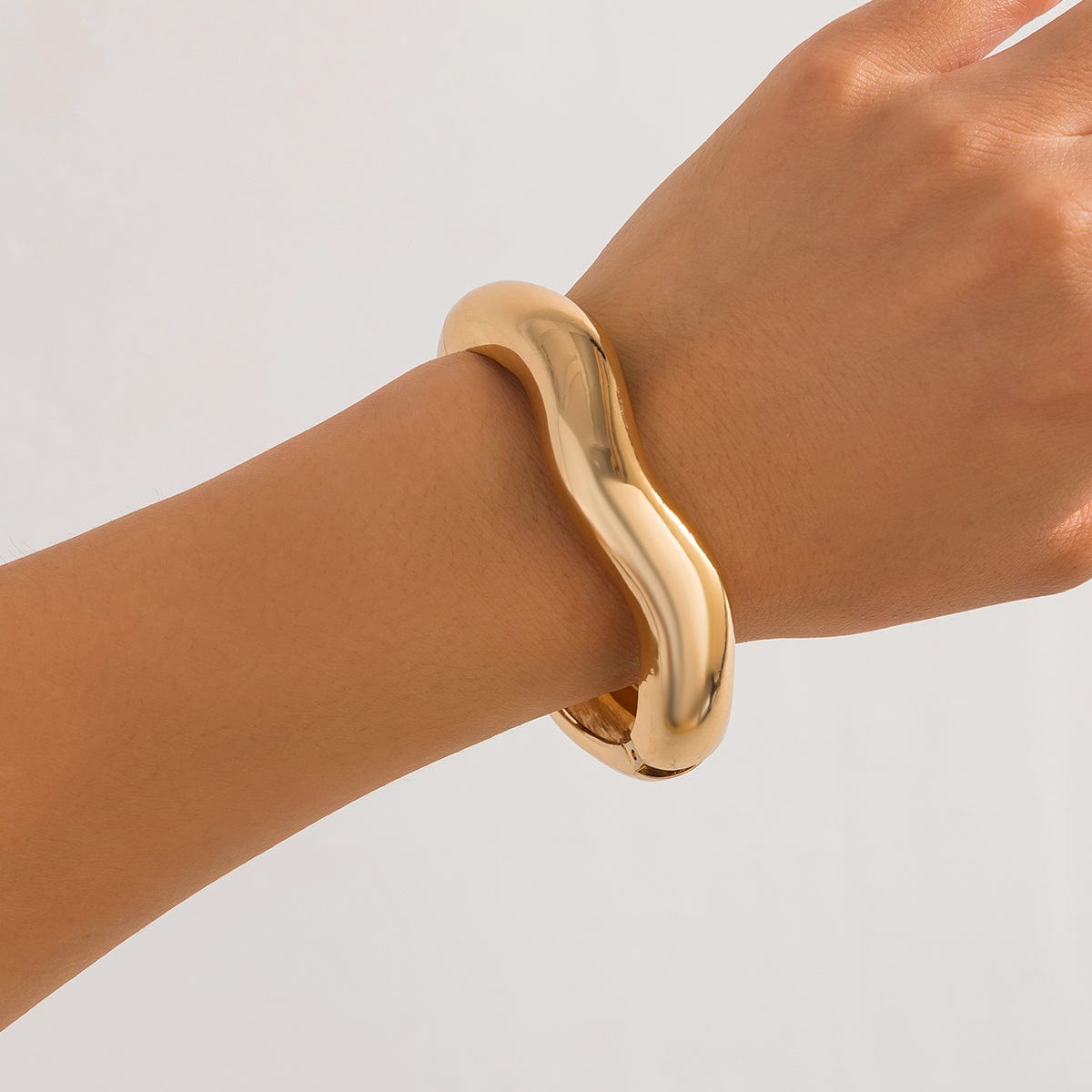 Minimalist Gold Silver Tone Wave Bangle Bracelet