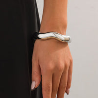 Thumbnail for Minimalist Gold Silver Tone Wave Bangle Bracelet