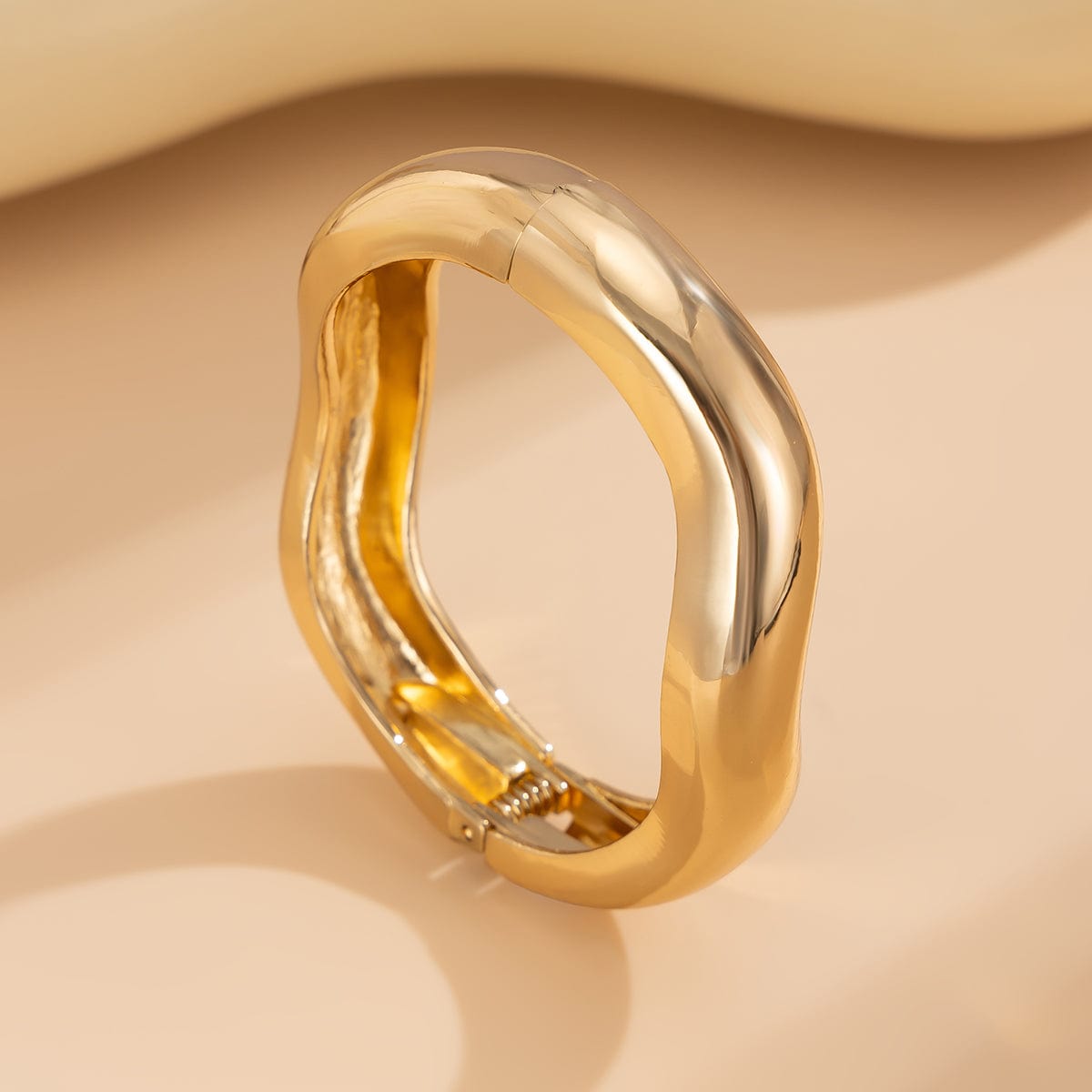 Minimalist Gold Silver Tone Wave Bangle Bracelet