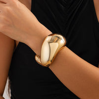 Thumbnail for Minimalist Gold Tone Glossy Wave Wide Cuff Bangle Bracelet