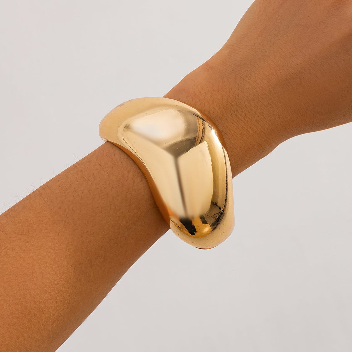 Minimalist Gold Tone Glossy Wave Wide Cuff Bangle Bracelet