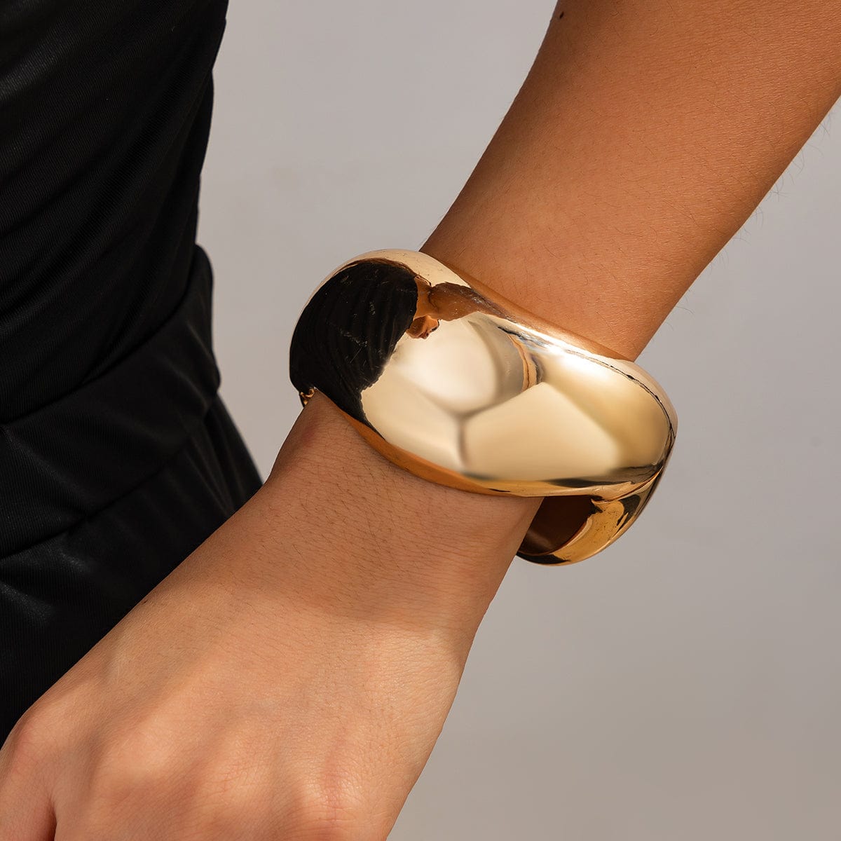 Minimalist Gold Tone Glossy Wave Wide Cuff Bangle Bracelet