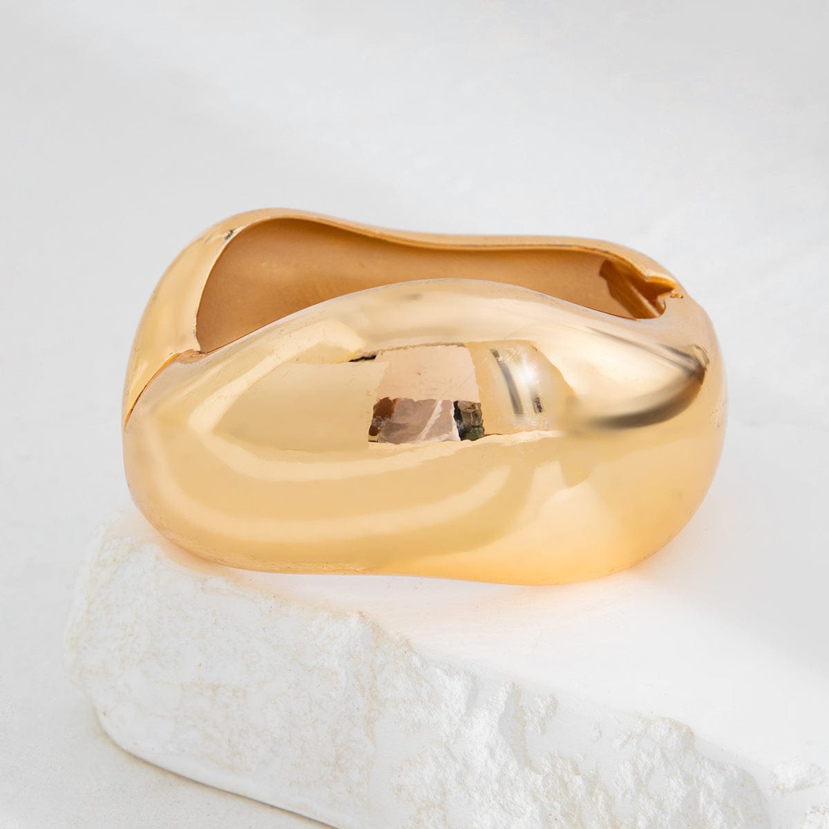 Minimalist Gold Tone Glossy Wave Wide Cuff Bangle Bracelet