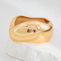 Thumbnail for Minimalist Gold Tone Glossy Wave Wide Cuff Bangle Bracelet