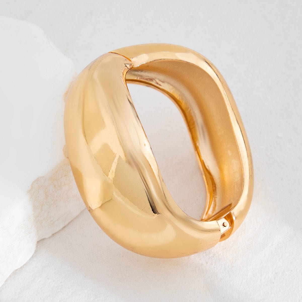 Minimalist Gold Tone Glossy Wave Wide Cuff Bangle Bracelet