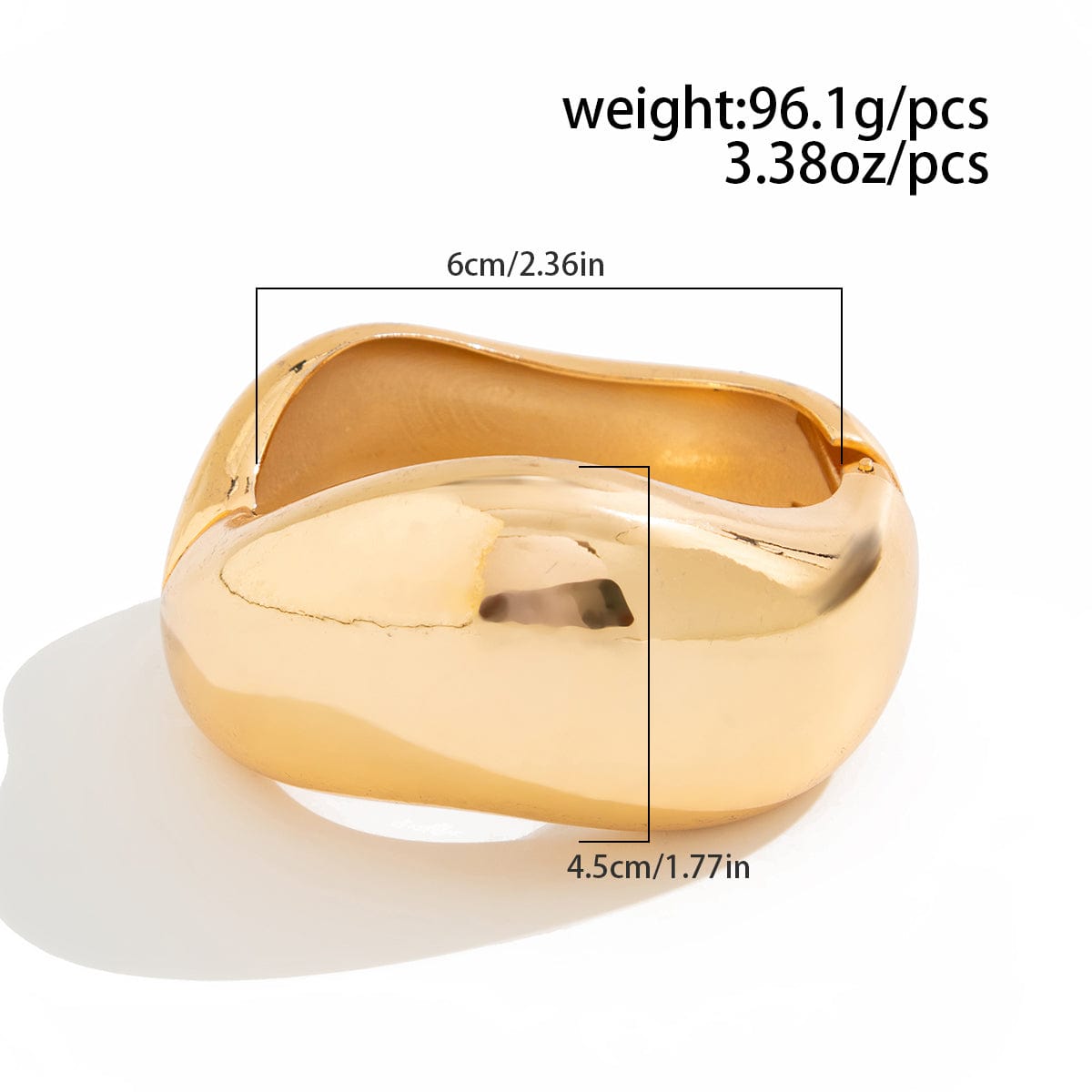 Minimalist Gold Tone Glossy Wave Wide Cuff Bangle Bracelet