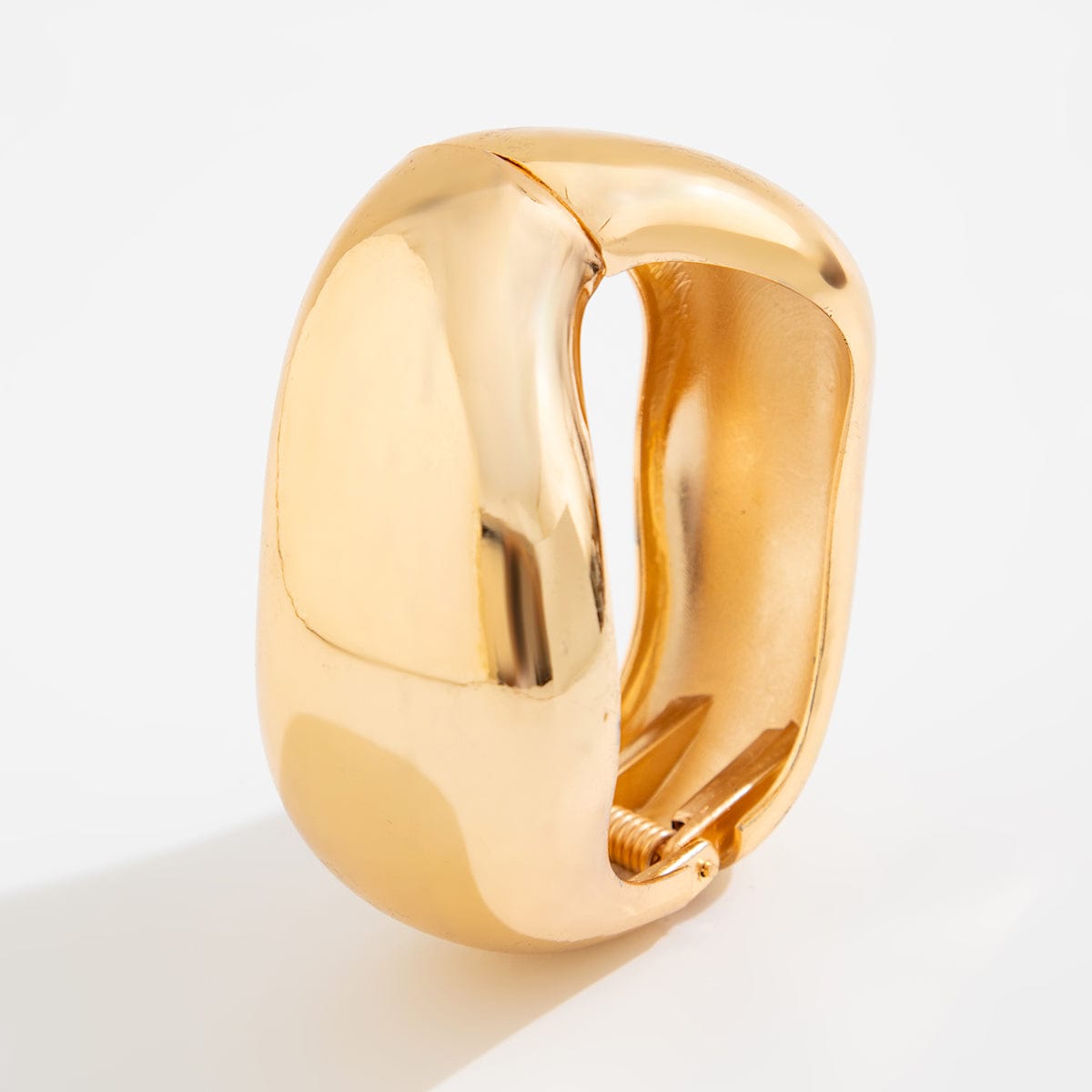 Minimalist Gold Tone Glossy Wave Wide Cuff Bangle Bracelet