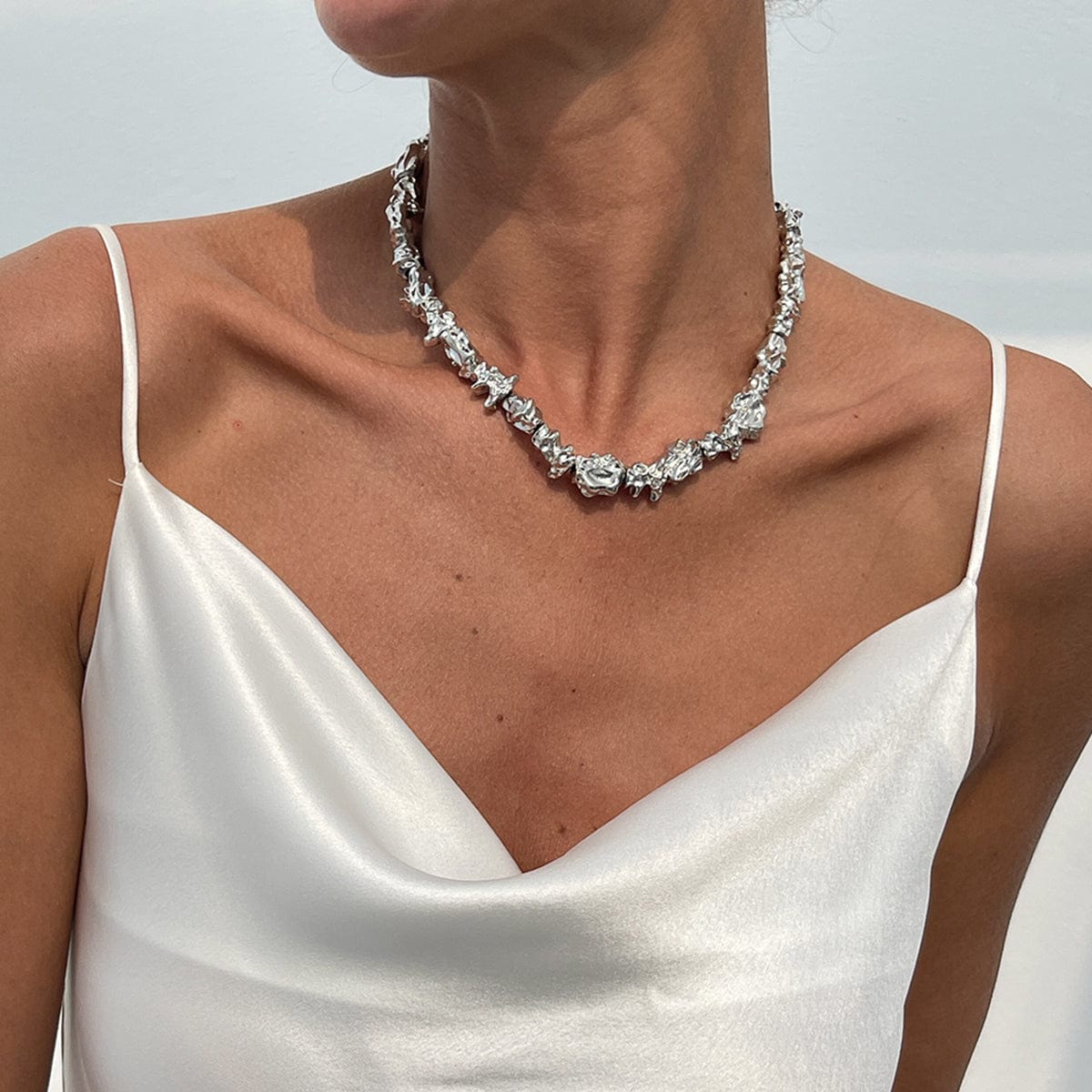 Minimalist Irregular Gold Silver Tone Lava Necklace Bracelet - ArtGalleryZen