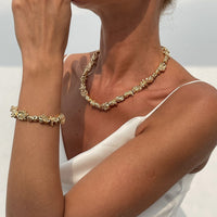 Thumbnail for Minimalist Irregular Gold Silver Tone Lava Necklace Bracelet - ArtGalleryZen