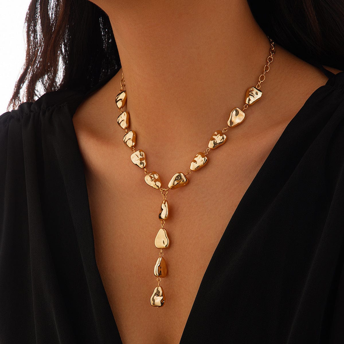 Minimalist Irregular Waterdrop Charm Y Necklace - ArtGalleryZen