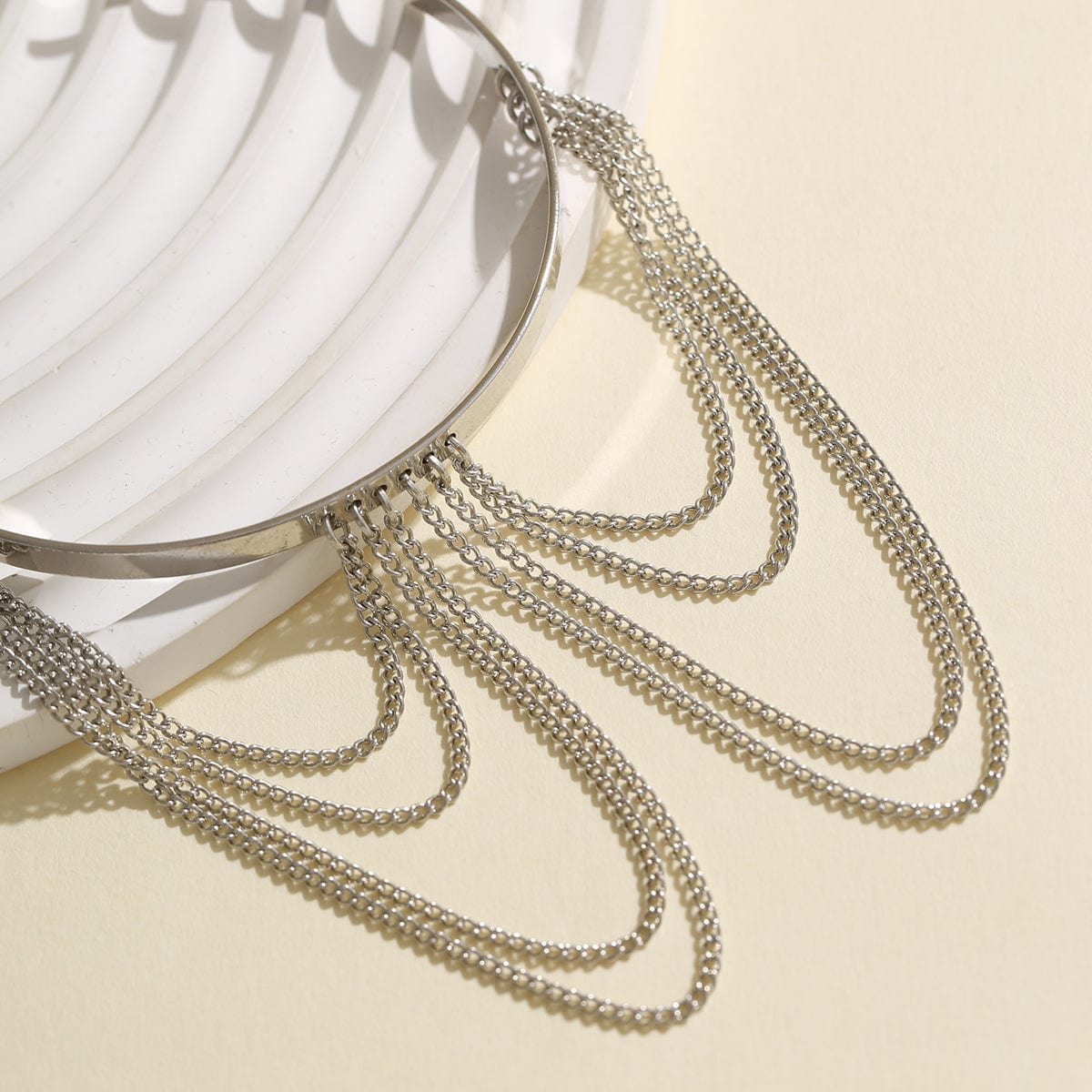 Minimalist Layered Curb Chain Tassel Arm Cuff - ArtGalleryZen