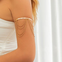 Thumbnail for Minimalist Layered Curb Chain Tassel Arm Cuff - ArtGalleryZen