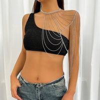 Thumbnail for Minimalist Layered Curb Link Chain Tassel Shoulder Necklace