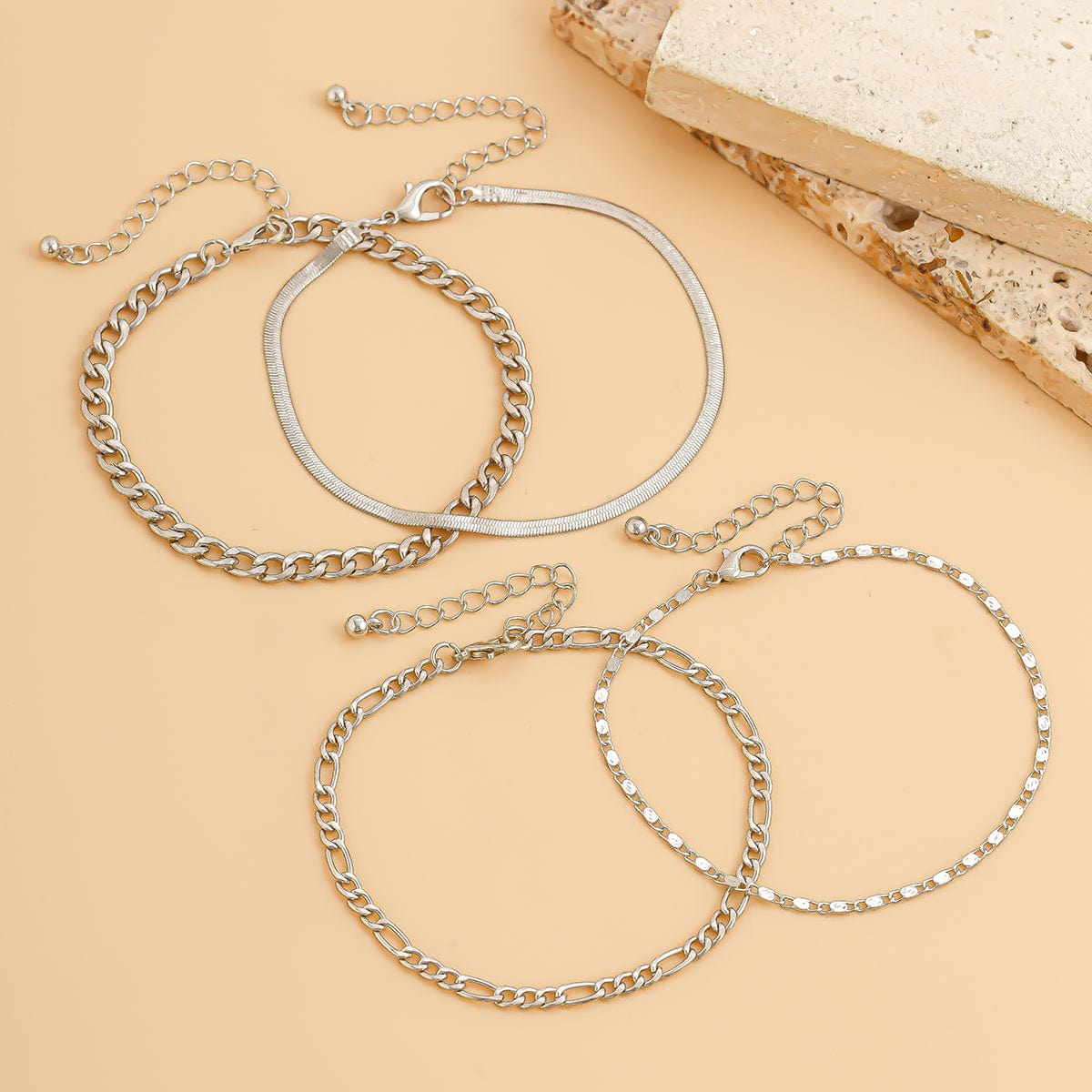 Minimalist Layered Figaro Chain Stackable Anklet Set