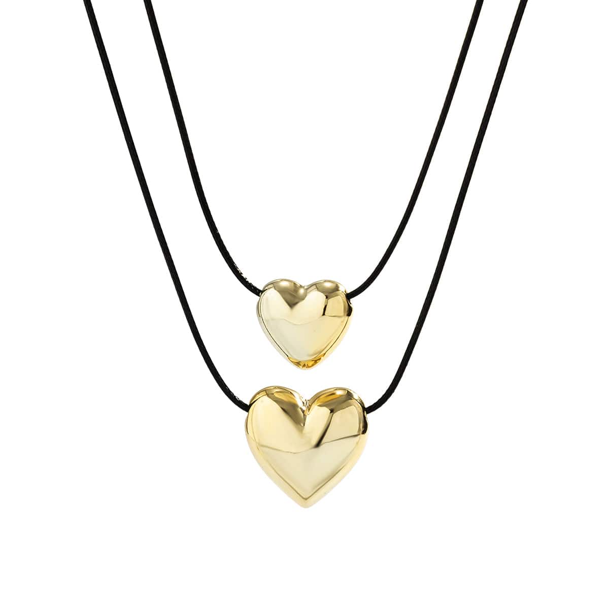 Minimalist Layered Glossy Heart Pendant Necklace Set - ArtGalleryZen