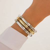 Thumbnail for Minimalist Layered Gold Silver Plated Bamboo Pattern Bracelet Set