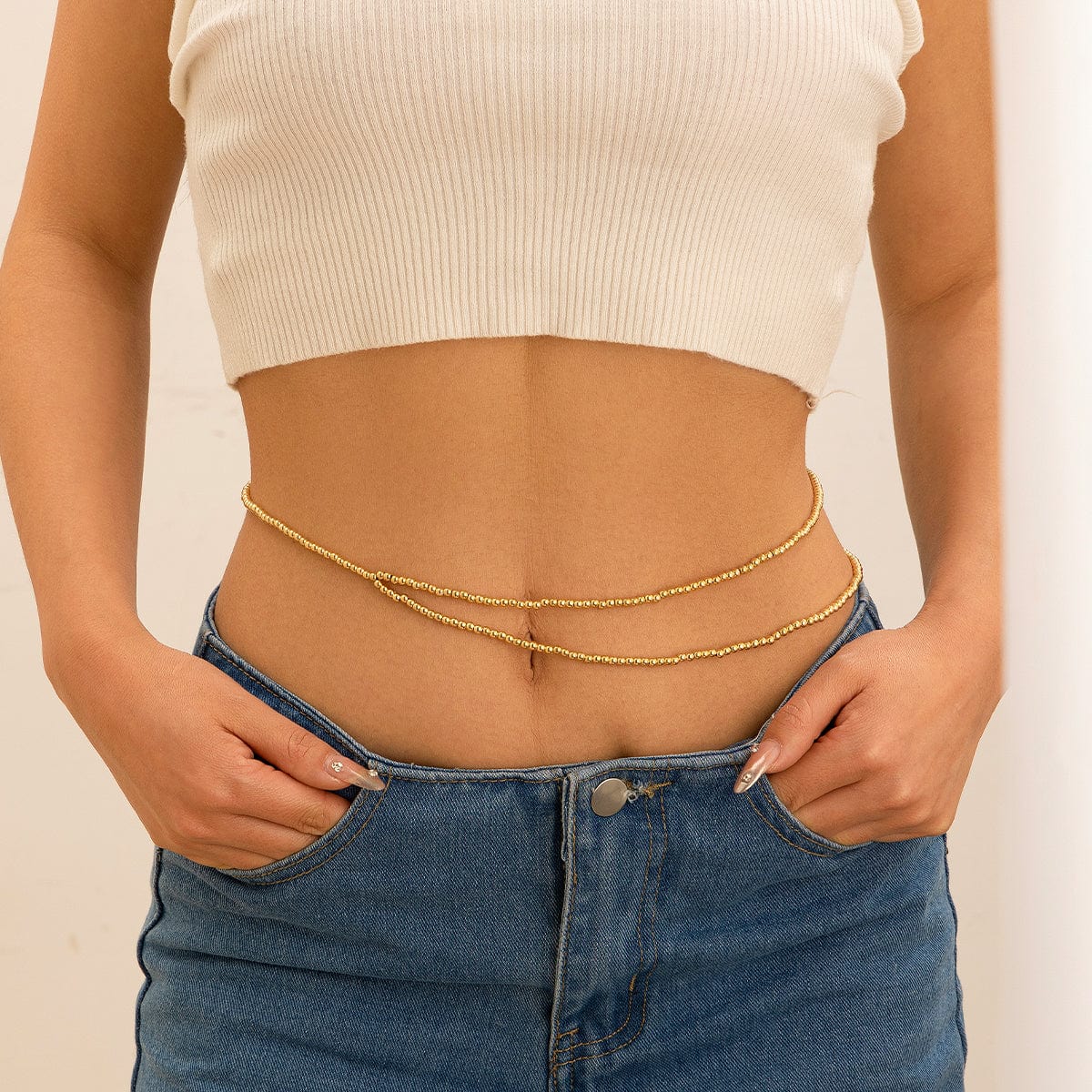 Minimalist Layered Gold Silver Plated Beaded Waist Chain