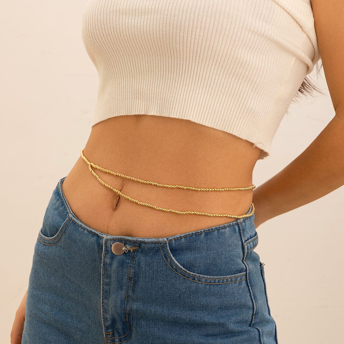 Minimalist Layered Gold Silver Plated Beaded Waist Chain