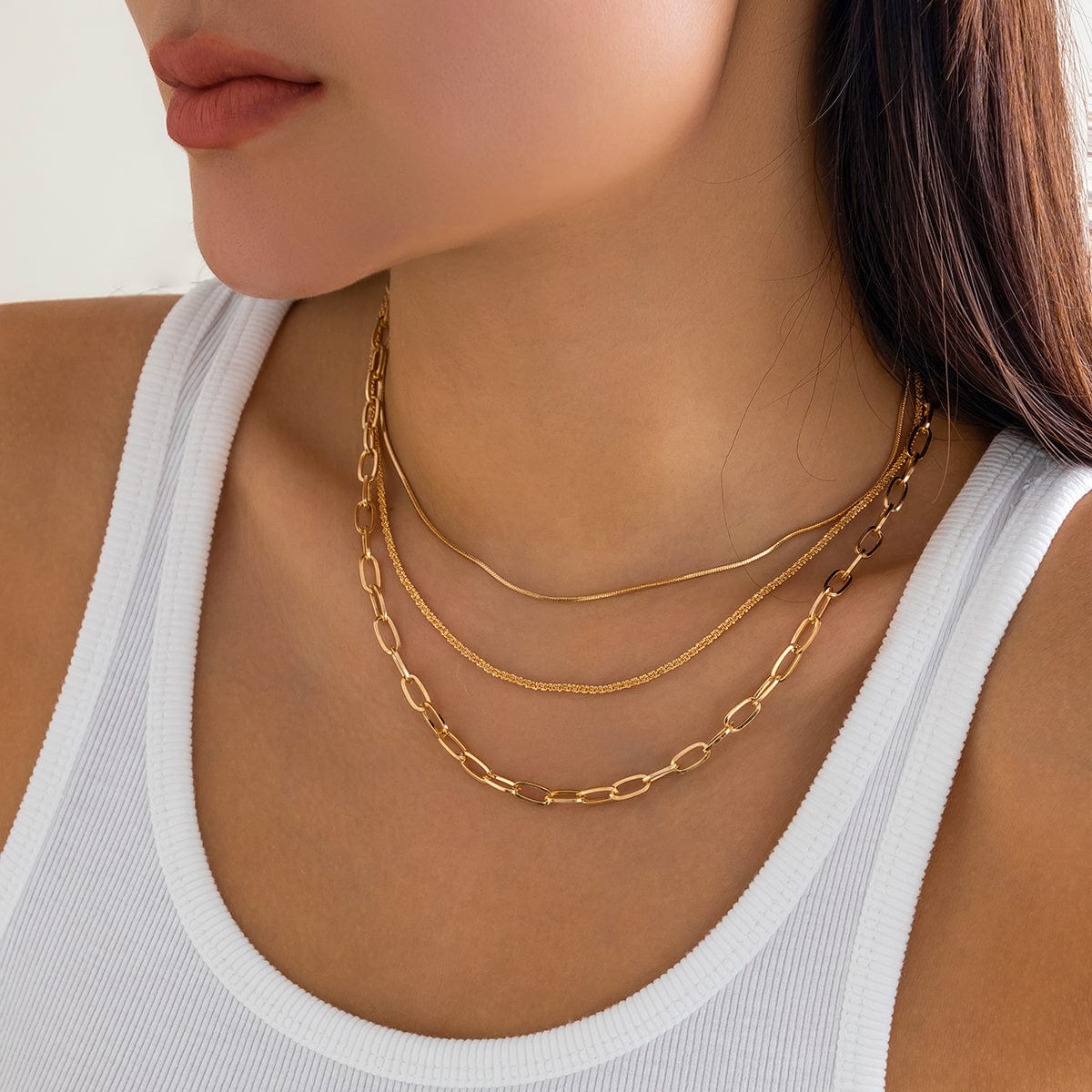 Minimalist Layered Gold Silver Plated Cable Chain Necklace Set - ArtGalleryZen