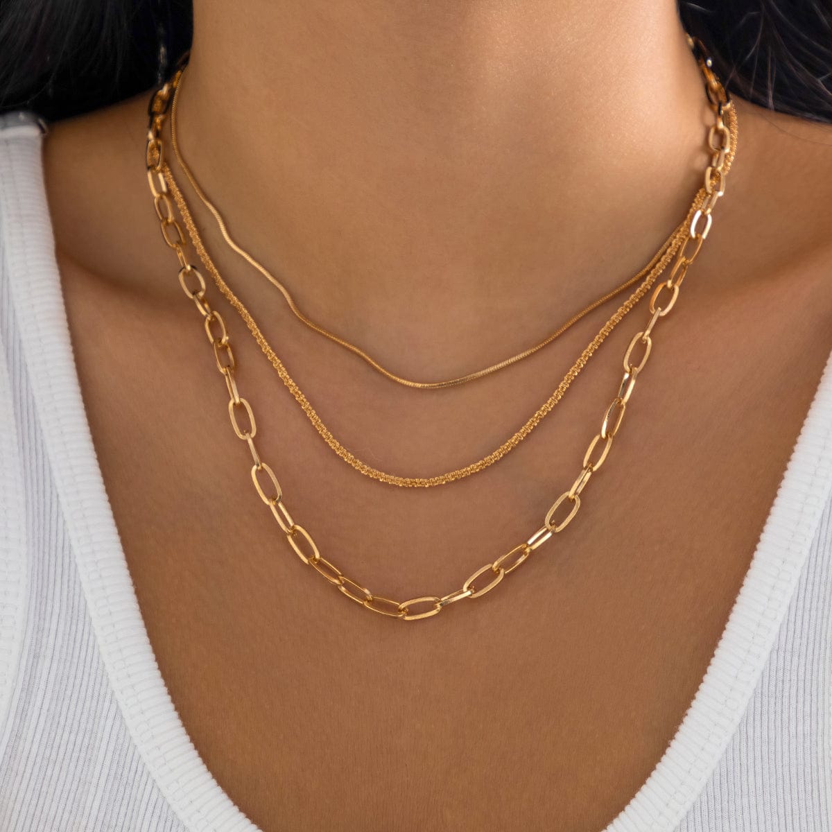 Minimalist Layered Gold Silver Plated Cable Chain Necklace Set - ArtGalleryZen