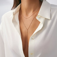 Thumbnail for Minimalist Layered Gold Silver Tone Saturn Chain Y Necklace - ArtGalleryZen