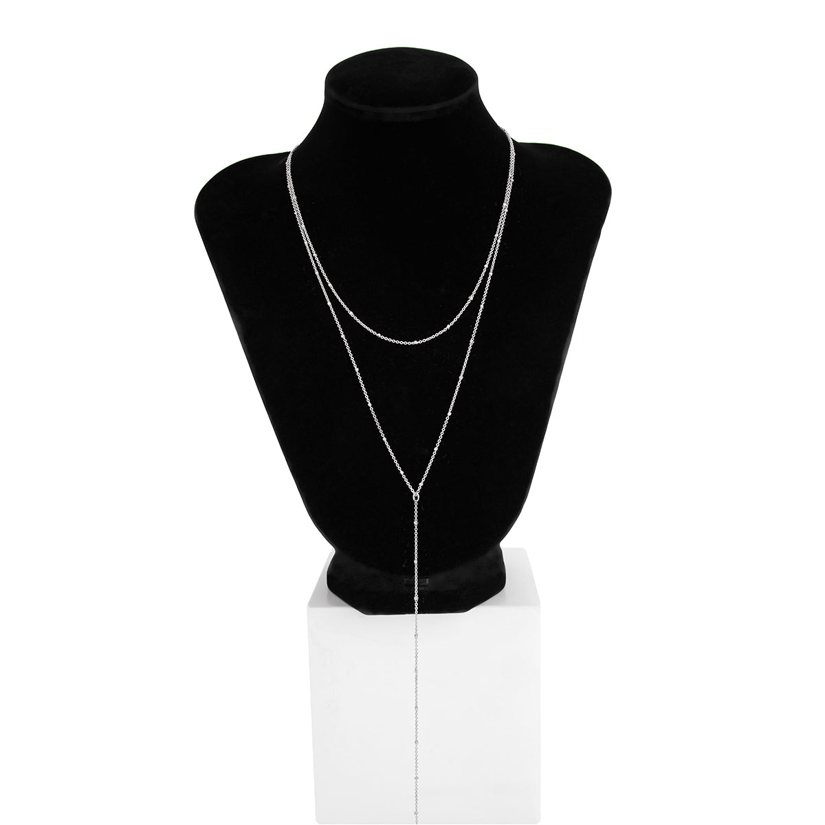 Minimalist Layered Gold Silver Tone Saturn Chain Y Necklace - ArtGalleryZen