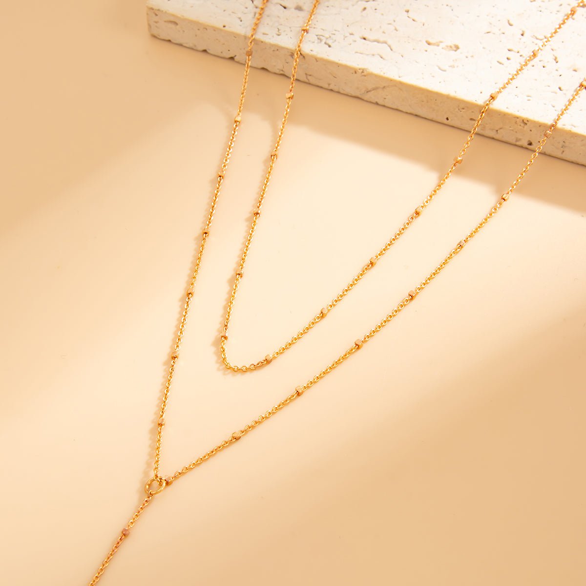 Minimalist Layered Gold Silver Tone Saturn Chain Y Necklace - ArtGalleryZen