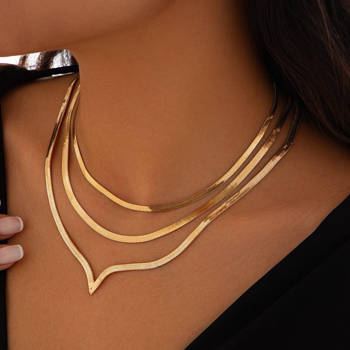 Minimalist Layered Herringbone Chain Necklace Set