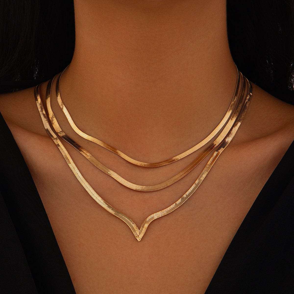 Minimalist Layered Herringbone Chain Necklace Set