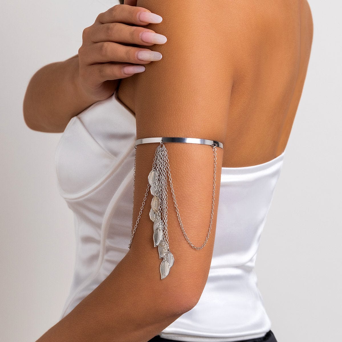 Minimalist Layered Leaf Tassel Arm Cuff - ArtGalleryZen