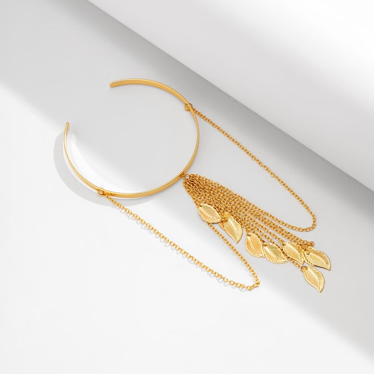 Minimalist Layered Leaf Tassel Arm Cuff - ArtGalleryZen