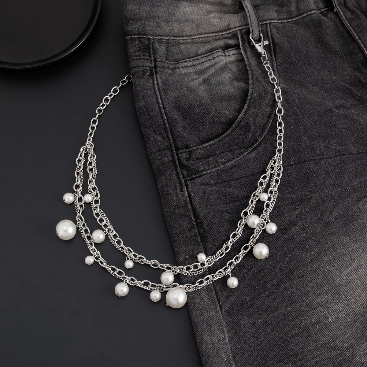 MInimalist Layered Pearl Charm Curb Trouser Chain - ArtGalleryZen