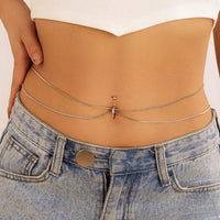 Thumbnail for Minimalist Layered Rhinestone Inlaid  Navel Piercing Belly Chain