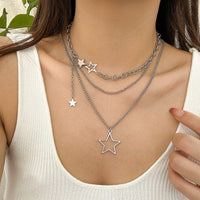 Thumbnail for Minimalist Layered Star Pendant Curb Chain Necklace Set - ArtGalleryZen