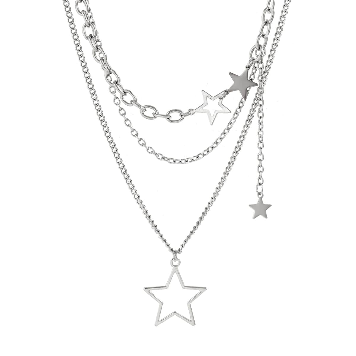 Minimalist Layered Star Pendant Curb Chain Necklace Set - ArtGalleryZen