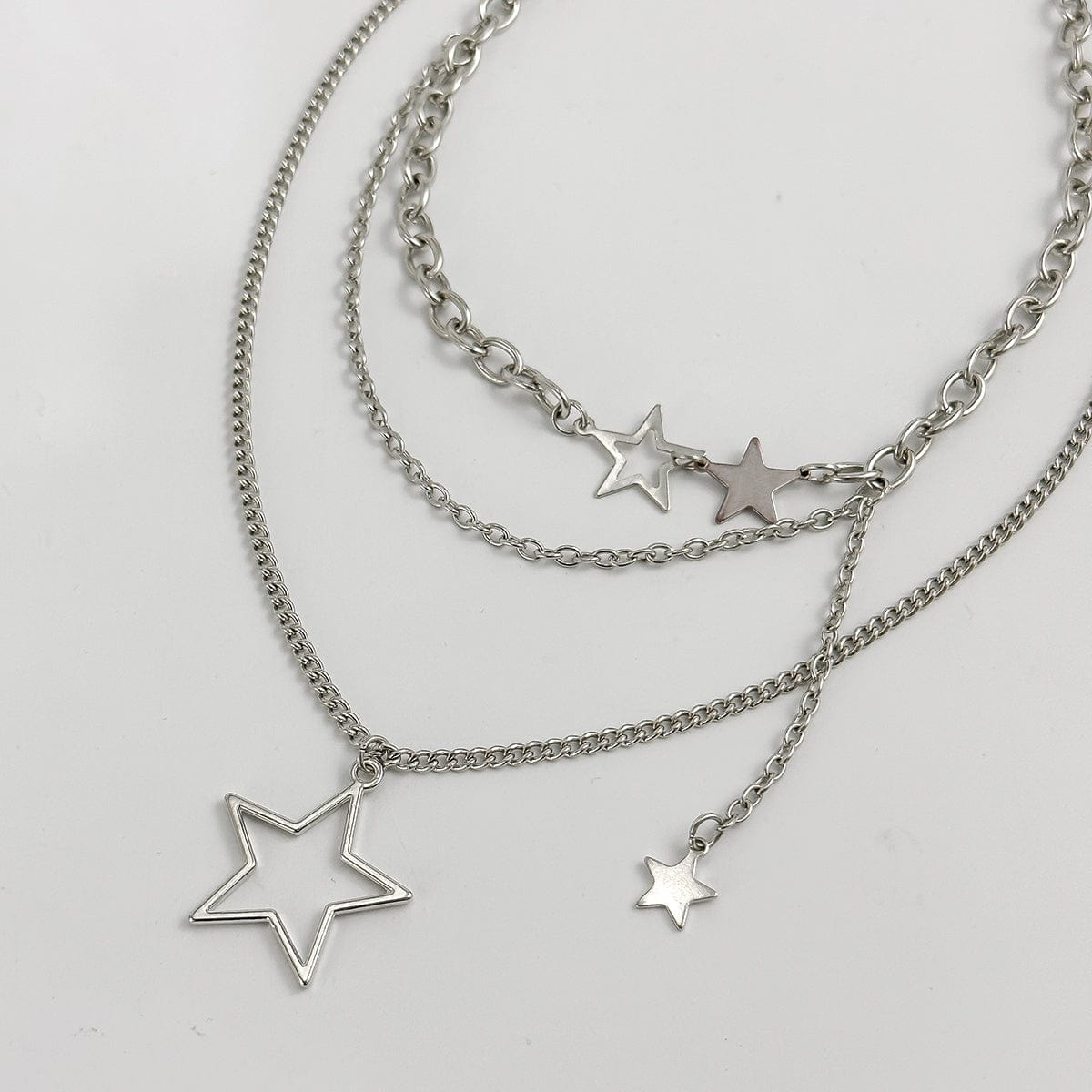 Minimalist Layered Star Pendant Curb Chain Necklace Set - ArtGalleryZen