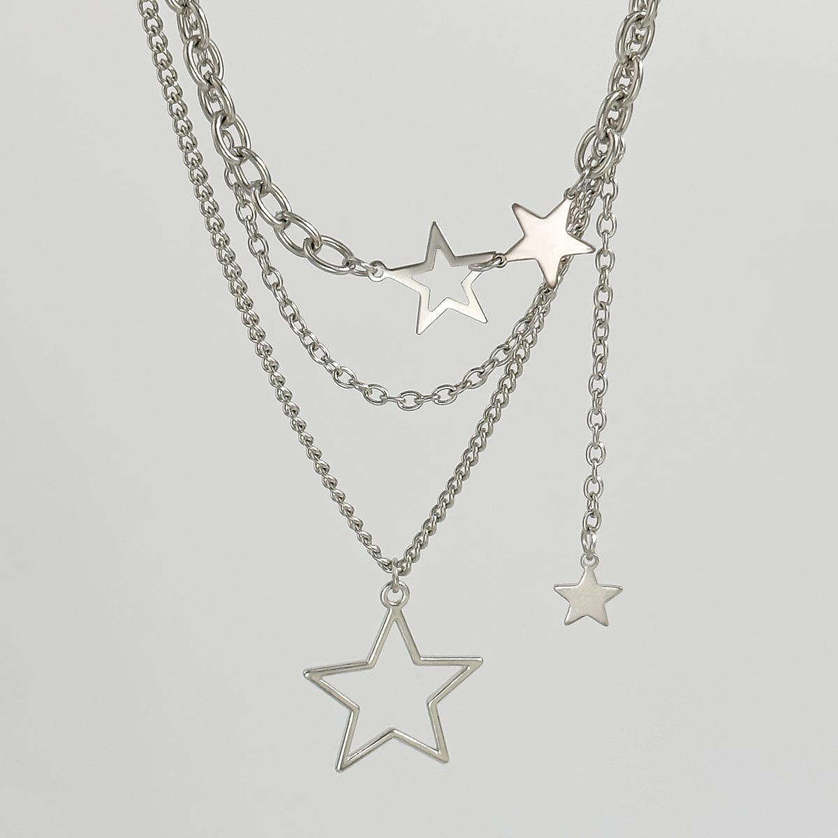 Minimalist Layered Star Pendant Curb Chain Necklace Set - ArtGalleryZen