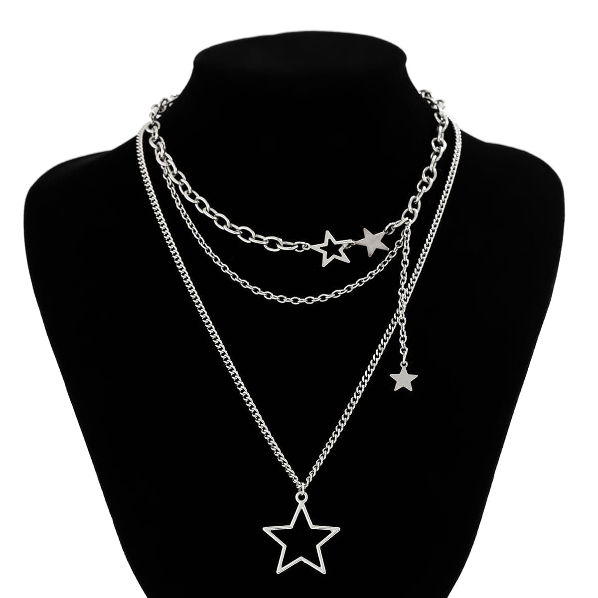 Minimalist Layered Star Pendant Curb Chain Necklace Set - ArtGalleryZen