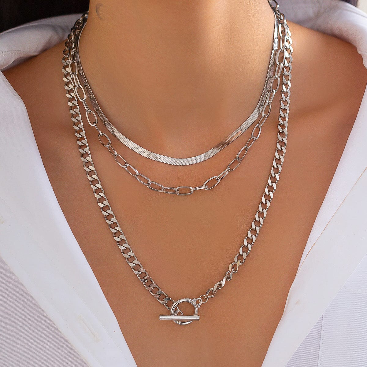 Minimalist Layered Toggle Clasp Curb Snake Chain Necklace Set