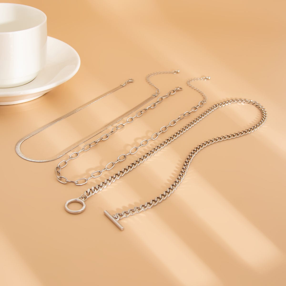 Minimalist Layered Toggle Clasp Curb Snake Chain Necklace Set