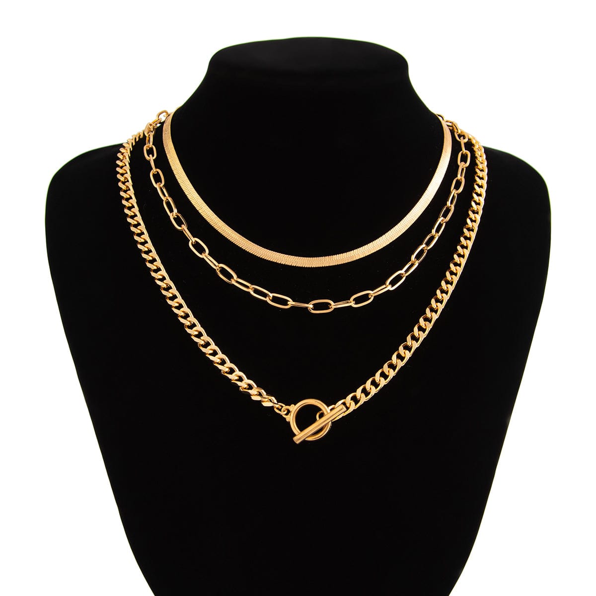 Minimalist Layered Toggle Clasp Curb Snake Chain Necklace Set