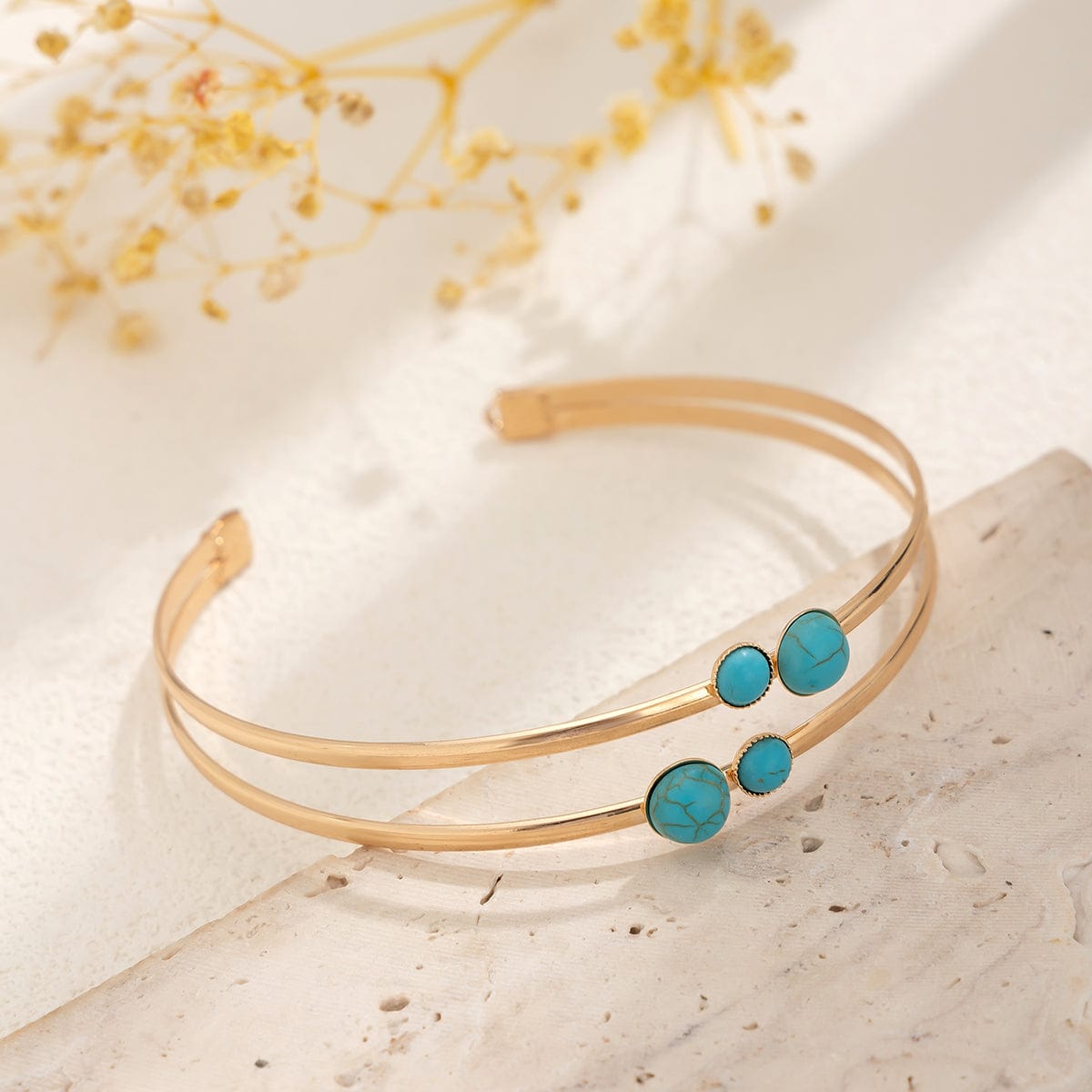 Minimalist Layered Turquoise Inlaid Arm Cuff