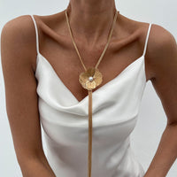 Thumbnail for Minimalist Pearl Flower Charm Long Tassel Chain Y Necklace - ArtGalleryZen
