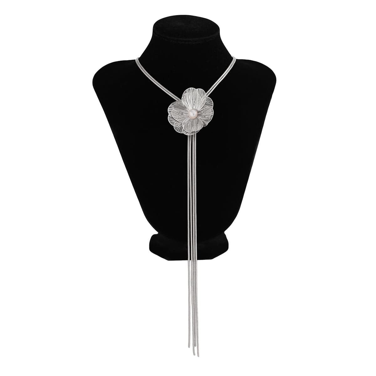 Minimalist Pearl Flower Charm Long Tassel Chain Y Necklace - ArtGalleryZen